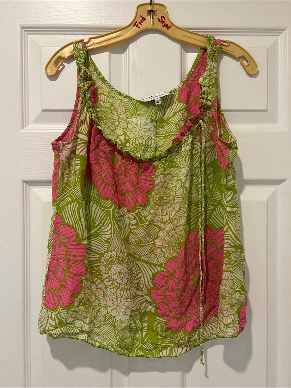 Trina Turk Green and Pink Floral Silk Camisole